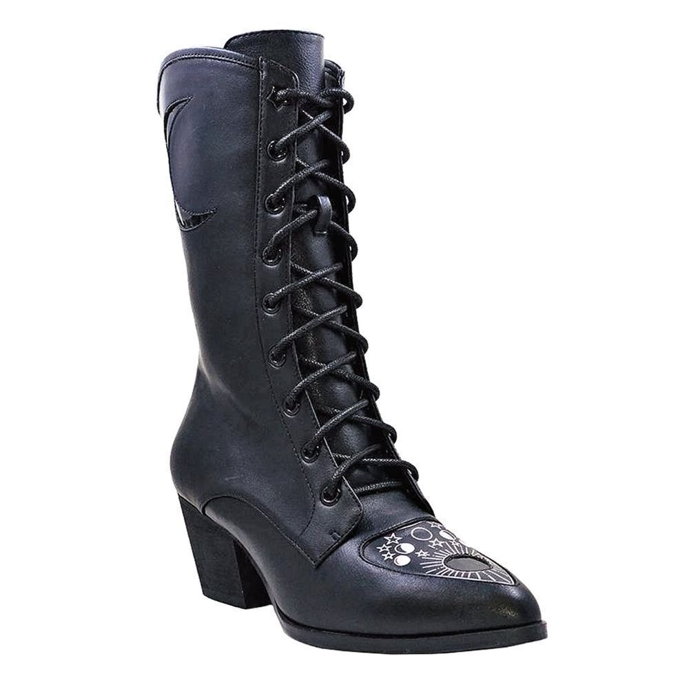 STRANGECVLT Spirit Granny Heeled Boot Witchy BLACK 6M Occult‎ Pagan Halloween